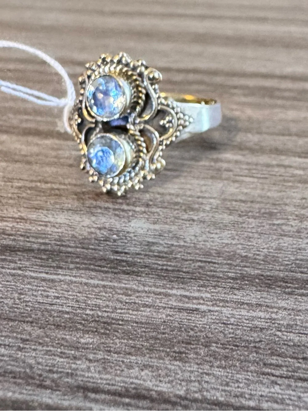 Sterling Silver Blue Topaz Ring - Boho Filigree 925